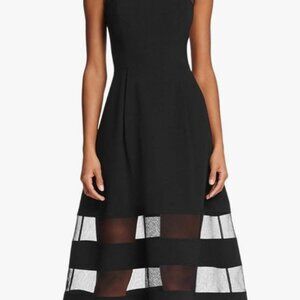 Aidan Mattox Crepe Mesh Cocktail Dress Black 10